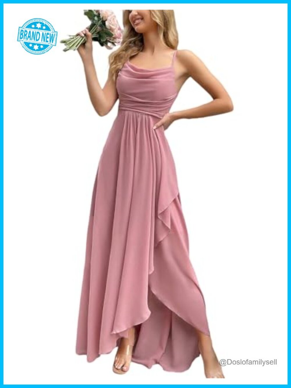 Women's Spaghetti Strap Cowl Neck Formal Maxi Dress Chiffon A-Line